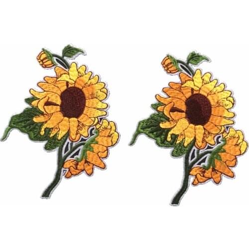2PCS Sunflower Flower Granny Chic Retro Boho DIY Sew Sewing Applique Patch for Clothes Bags Craft Iron On Embroidered Patches