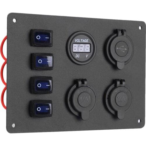 2021 Switch Wiring Harness Pre-Wired 4 Gang Rocker Panel Voltmeter Dual USB Car Charger Dual 12V Outlets for Car
