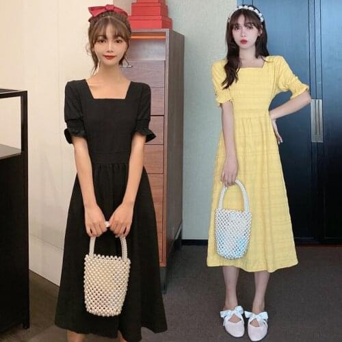 3337# Maternity Clothes Nursing Dress Square Collar Plain Color Summer Loose Dress Pregnancy Clothes Breastfeeding Dress