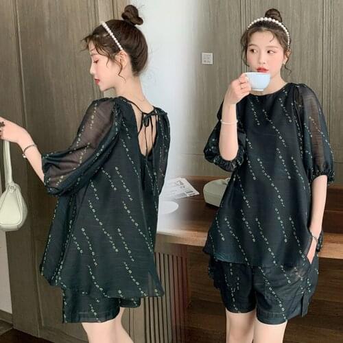 99445# T shirt + Maternity Pants Two-piece Maternity Clothes Loose Stylish Short Sleeves Set Pregnant Women Pregnancy Clothes