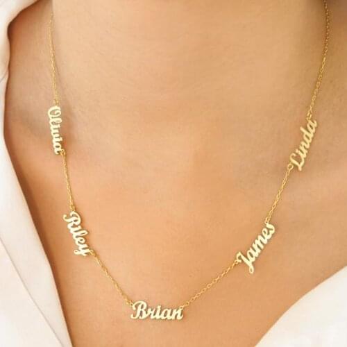 AurolaCo Custom Name Necklace Personalized Stainless Steel Multiple Names Gold Choker Nameplates Pendant Necklace