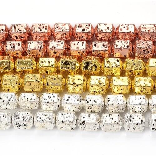 8mm Natural Lava Beads Plating Cylindrical Faceted Loose Spacer Bead for Jewelry Making DIY Charm Bracelet Accessories Wholesale