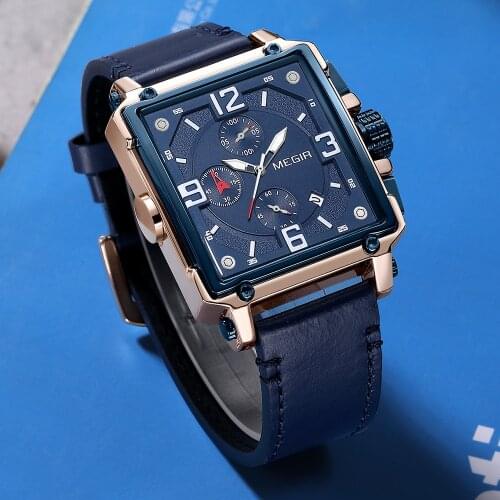 MEGIR 2021 New Blue Mens Wrist Watch with Date and Chronograph Luminous Waterproof Army Military Quartz Watches Man Clock Timer
