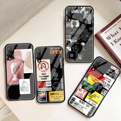 Coque Black Case Retro Bar Code Label Cover Phone Case For Huawei P9 10 20pro 30lite Mate 9 10lite Honor 7A 8X 9 Tempered Glass