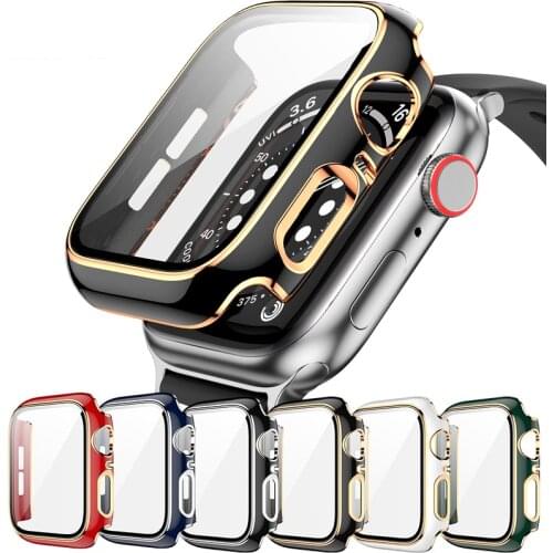 Watch Case Compatible with Apple watch case 44mm 42mm 40mm 38mm Protective glass replacement case for iwatch 6 5 4 3 2 SE shell