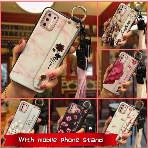 Lanyard Flower Phone Case For MOTO G9 Plus Dirt-resistant Kickstand New Arrival Silicone