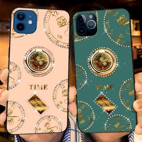 Bling Diamond Holder Case for iPhone 12 Pro Max 11 Pro SE 2020 Slim Watch Rhinestone Stand Ring Cover For iPhone XS XR 8 7 Plus