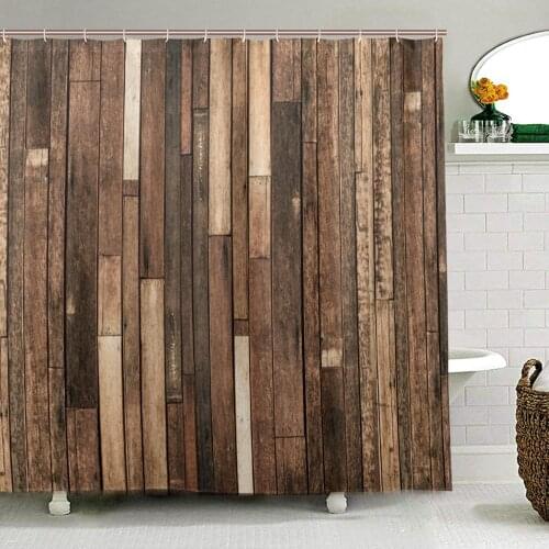 Wooden Shower Curtain Brown Old Hardwood Print Polyester Fabric Decor Bathroom Curtain Waterproof and Mildew for Toilet