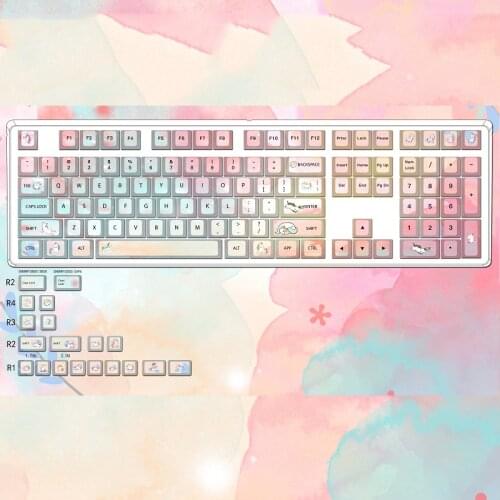 108-key Pink Rainbow Horse Keycap Five-sided PBT Sublimation Cherry Profile Highly Mechanical Keyboard Keycap Cherry MX Switch