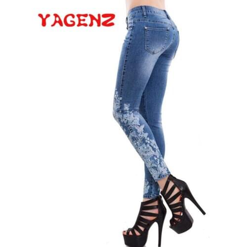 YAGENZ Jeans for Women Jeans High Waist Jeans Woman High Elastic plus size Butterfly Diamond Jeans Female Denim Pencil Pants 327