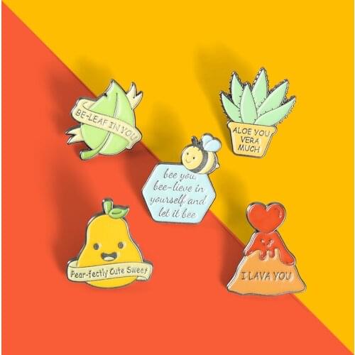 Custom Plants Banner Enamel Pins Funny Bee Avocado I Lave You Brooches Lapel Badge Bag Cartoon Plant Jewelry Gift For Kid Friend