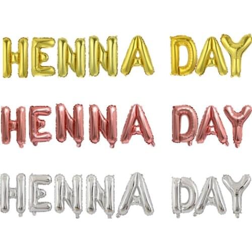 1set Rose Gold Silver Bridal Henna Day Letter Foil Balloons Party Decoration Banner 16inch Alphabet Ballons Bunting
