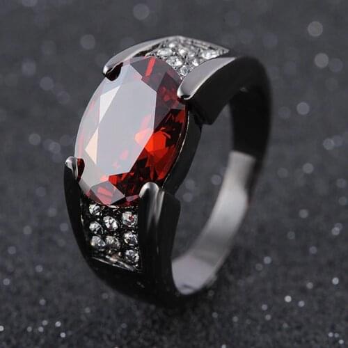 DIWENFU Hip-hop 14K Black Gold Real Ruby Obsidian Ring Party Wedding Sapphire Bizuteria Women Men Unisex Obsidian Jewelry Ring