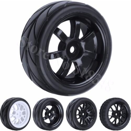 4Pcs Soft Rubber Wheels Tyre 26mm Hex Hub 12mm For 1/10 On Road Fit HSP HPI Redcat Flat Racing