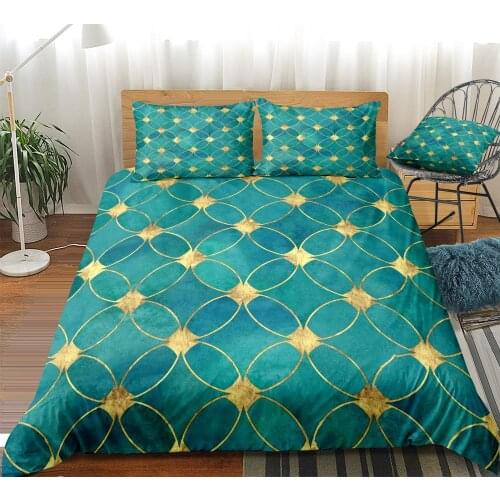 Green Boho Bedding Set Gold Circle Pattern Duvet Cover Set Retro Style Green Beds Set Home Textiles Microfiber For Bedroom Sofa