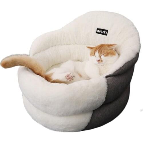 Cat Bed Round Cat Nest Puppy Cave Long Plush Pet Bed Warm Cats Bed 2-In-1 Cat Cushion Sleeping Sofa