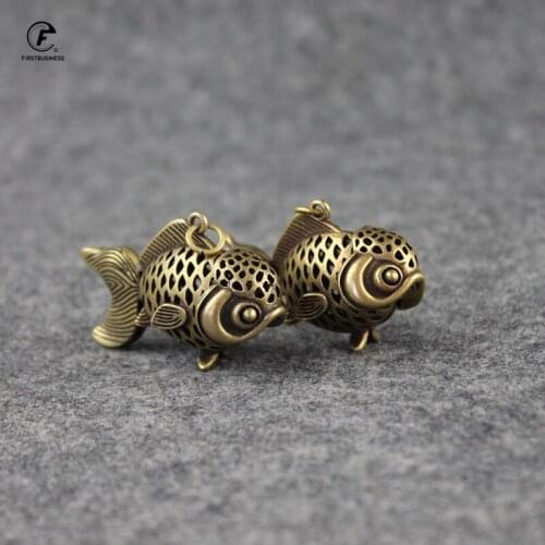 Pure Copper Goldfish Small Ornaments Home Decor Accesories Brass Hollow Head Movable Tail Pendant for Key Chain Desk Decorations