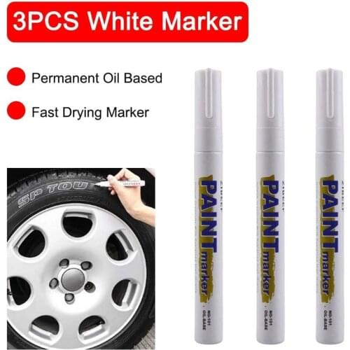 3pcs White Paints Pens Paint Markers Waterproof Automobile Tire Oil-based Paint Pen Set Quick Dry And Permanent Vehicle Parts