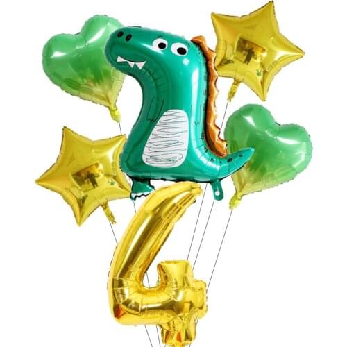 Cute green dinosaur aluminum film balloon golden numbers 1 2 3 4 5 6 7 8 9 balloon kids party baby shower decoration star love