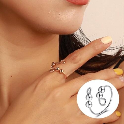 Fashion Simple Spinner Beads Rotate Freely Ring for Women Adjustable Decompression Finger Rings Vintage Party Jewelry Gifts