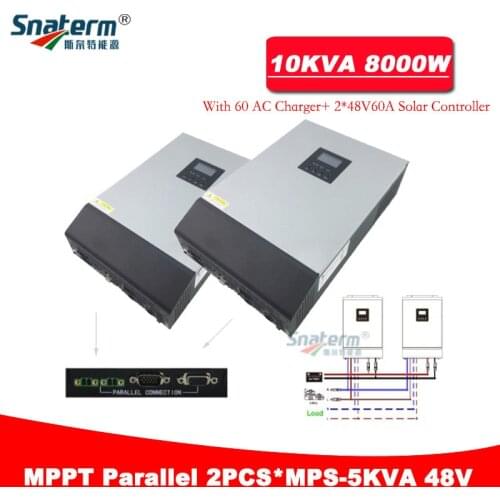 MPPT Solar Inverter 10KVA Off Grid Inverter 48V60A/80A Controller 220VAC Pure Sine Wave Hybrid Inverter With 60A Battery Charger