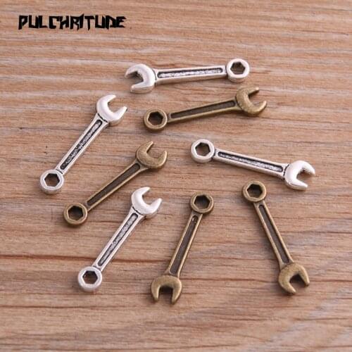 PULCHRITUDE 14PCS 6*24mm Two Color Metal Zinc Alloy Daily Necessities Tool Wrench Charms Fit Jewelry Pendant Charms Makings
