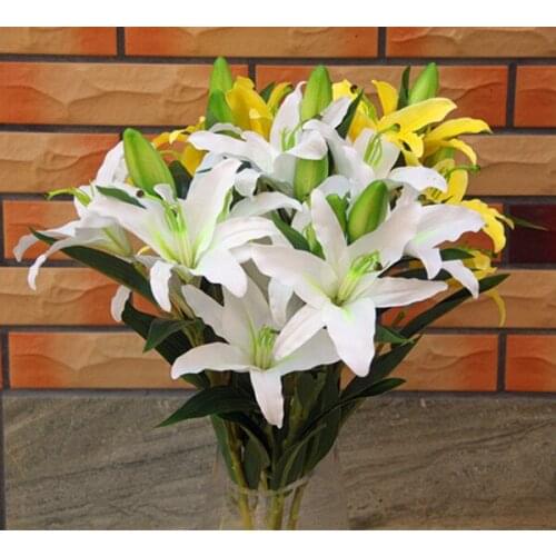 NEW Vivid Lily Flower 4 heads PU artificial lily silk decorative flower real touch wedding flower bouquet decoration 5 colors