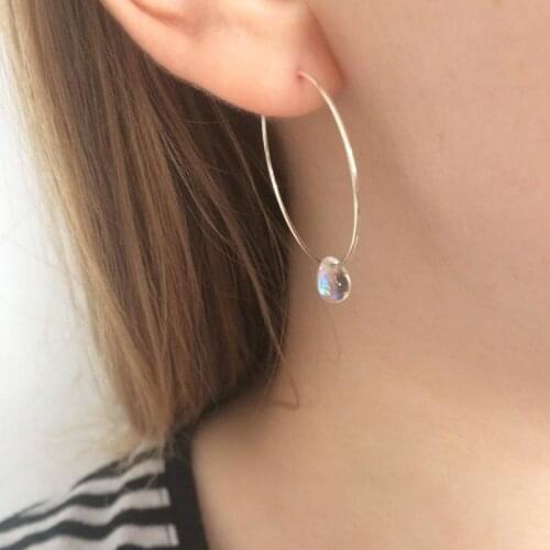 Iridescent opal silver wire hoop earrings Dainty, Wire Wrapped