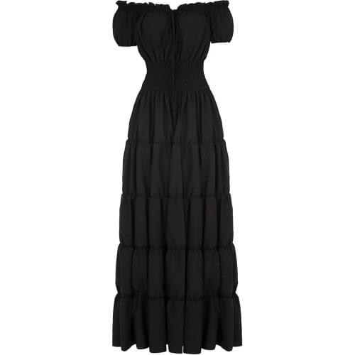 Women Renaissance Irish Dress Sexy Off Shoulder Victorian Medieval Costume Pirate Wench Retro Gown Smocked Waist Maxi Long Dress