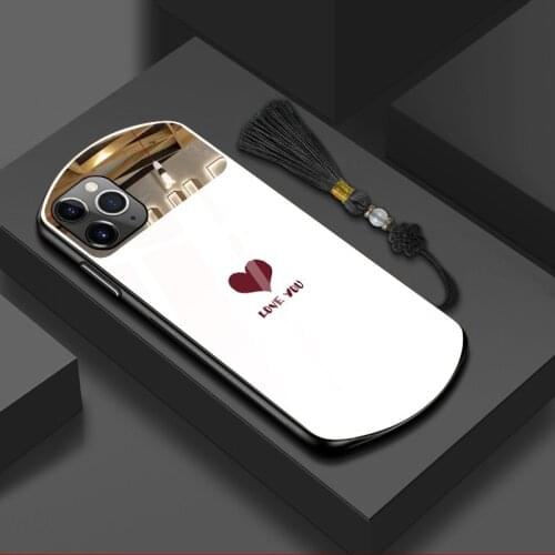 Luxury Cute Oval Heart-shaped Tempered Glass Phone Case For iPhone 12 11 Pro Max XSmax XR X SE 8 7 6 Plus Mirror Lanyard Cover