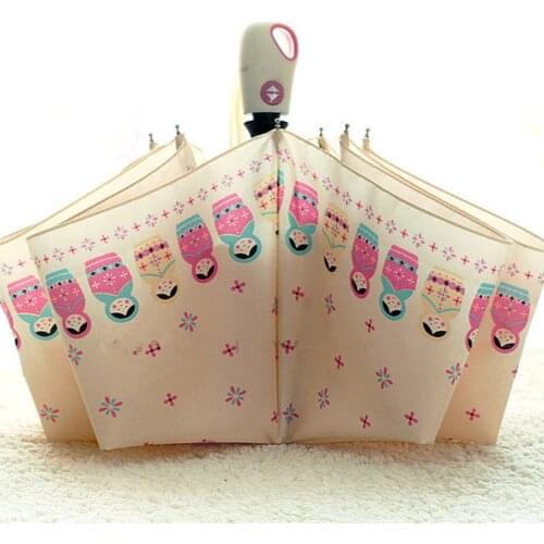 Cartoon Doll Pattern Umbrella Womens Three-Folding Sunscreen Parasol Female Portable Russian Dolls Umbrella Rain