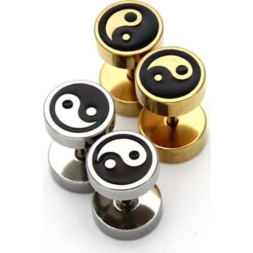 2pcs Fashion Yin Yang Stainless Steel Stud Earrings For Women Men Punk Style Gossip Ear Earring Jewelry Unisex Party Gift