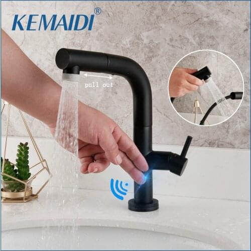 KEMAIDI Bathroom Faucets Smart Sensor Pull-Out Hot and Cold Water Switch Mixer Tap Smart Touch Spray Tap Convenient Black Faucet