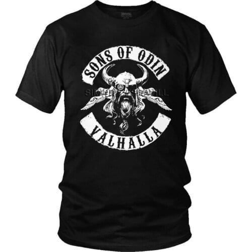 Sons Of Odin Valhalla T Shirt for Men 100% Cotton Printed T-shirts Streetwear Tshirt Short Sleeve Viking Norse Warrior Tee Tops