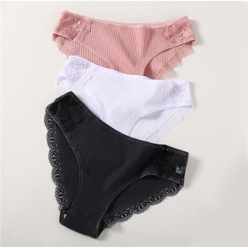 3 pcs/lot Cotton Sexy Panties Women Underwear Briefs Femme Thongs Solid Tanga Underwear Women Lace Seamless Panties Women Briefs