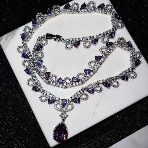 Vintage Luxury 925 Sterling Silver Banquet Party Sweater Necklace Brilliant Amethyst Long Necklace Pendant Chain Choker New 2021