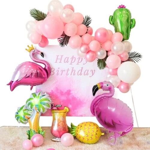 Hawaiian Party Balloon Tropical Cactus Flamingo Wine Glass Foil Balloons Holiday Summer Party Beach Birthday Party Decor Supplie