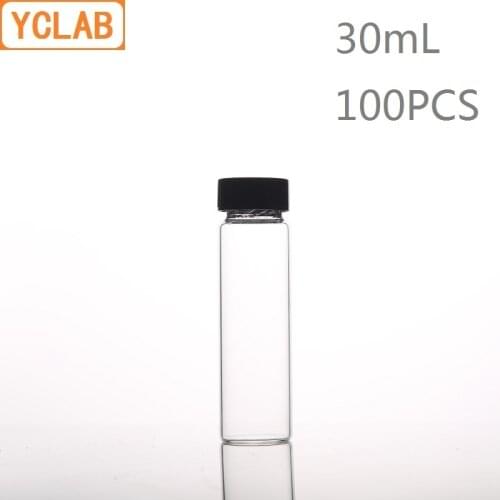 YCLAB 100PCS 30mL Glass Sample Bottle Serum Bottle Transparent Screw with Plastic Cap and PE Pad Laboratory Chemistry Equipment