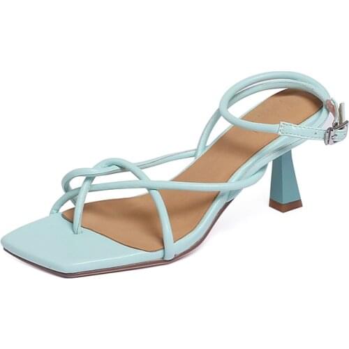 2021 New Lace Up Sweet Shoes For Women Summer Newest Genuine Leather High Heels Pumps Trend Wedding Party Women Sandals