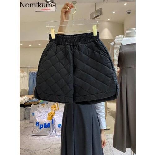 Nomikuma Women Winter Shorts Korean Argyle Wide Leg Bottoms 2020 New Stretch High Waist Short Pantalones Cortos De Mujer 6D539