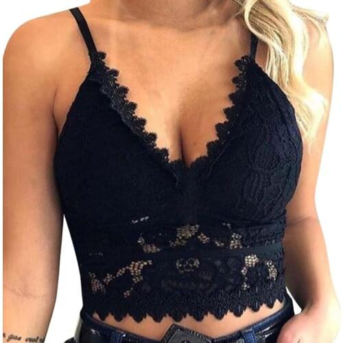 Women Lace Vest Crop Tops Sexy Ladies Sleeveless Bralette Bra Lingerie V-neck Unpadded Club Underwear Cropped Camisole Tank Tops