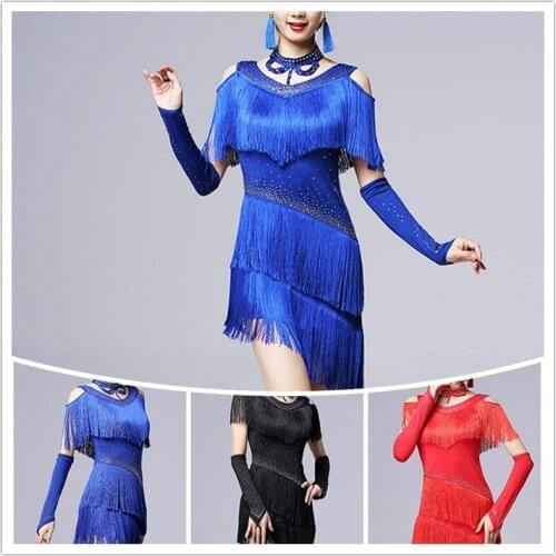 Lady Latin Dance Dress Salsa Cha Cha Tango Ballroom Costume Lace Tassel Rumba 904-A883