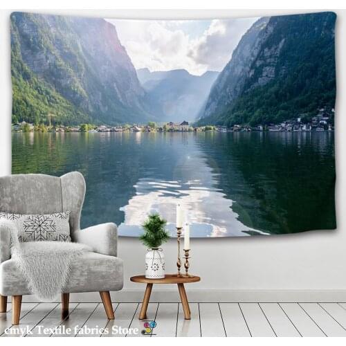 Live Photo Clear Mountain and Green Water Large Landscape Printed Tapestry Psychedelic Wall Hanging Bohemian Wall Art Home Decor