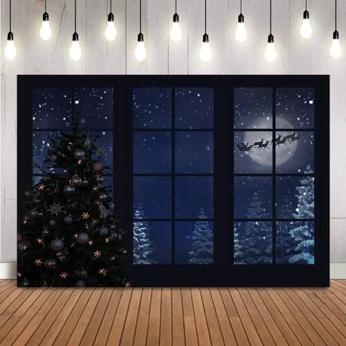 Winter forest backdrop for photography studio pine forest night sky full moon night photo background studio photocall Christmas