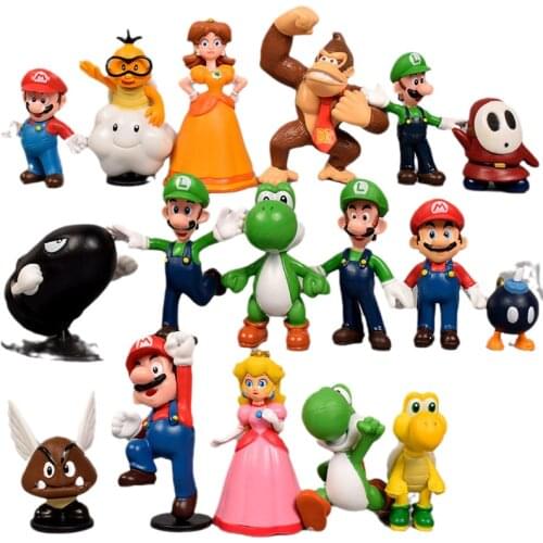 18pcs Super Mario Bros Donkey kong Luigi Mario Super Mario Princess Turtle Mushroom Bowser PVC Model Toy Figure Toys Gift