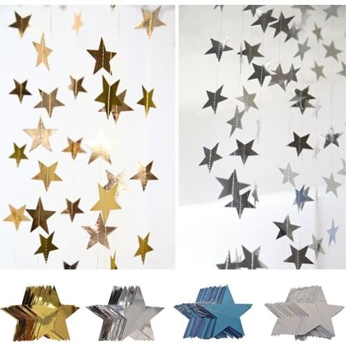 4M 7/10CM Shining Star Paper Drop Garland Banner Gold Silver Bunting Banner For Baby Shower Kids Room Wedding Hanging Decoration