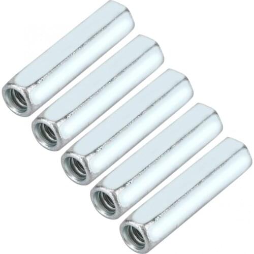 5Pcs M6*40 Carbon Steel Long Rod Coupling Nut Galvanized Hex Sleeve Nut Standoff Bolts Screws Connection Threaded Fastening Nuts