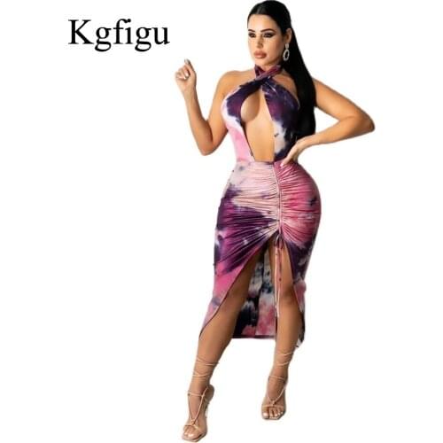 KGFIGU Print Bandage Party Dresses For Women Sexy Backless Bodycon Slim Vestidos Lady Soft Outfits High Quality Clothing