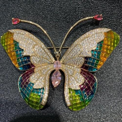 Multi color insect butterfly brooch 7*5.4CM fashion women jewelry for dress coat decoration copper with cubic zircon