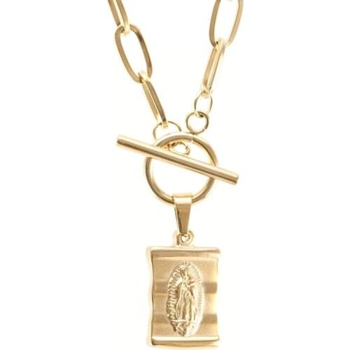 Stainless Steel Virgin Mary Toggle Necklace For Women Gold/Silver Color Metal Virgen Maria Medalla Chunky Choker